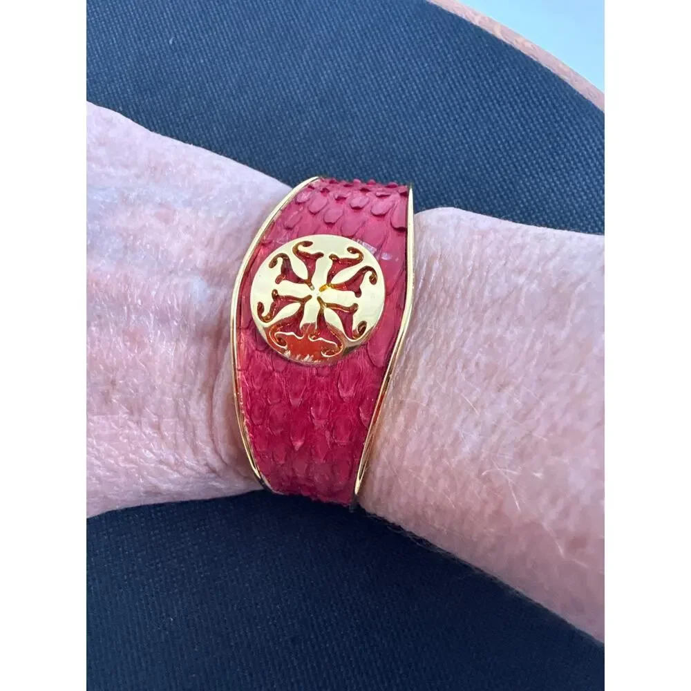 Rustic Cuff Red Gold Tone Medallion Bracelet